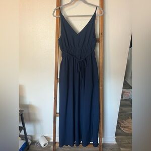 Bump Friendly Taylor Navy Sleeveless V-Neck Maxi Dress with Tie Waist